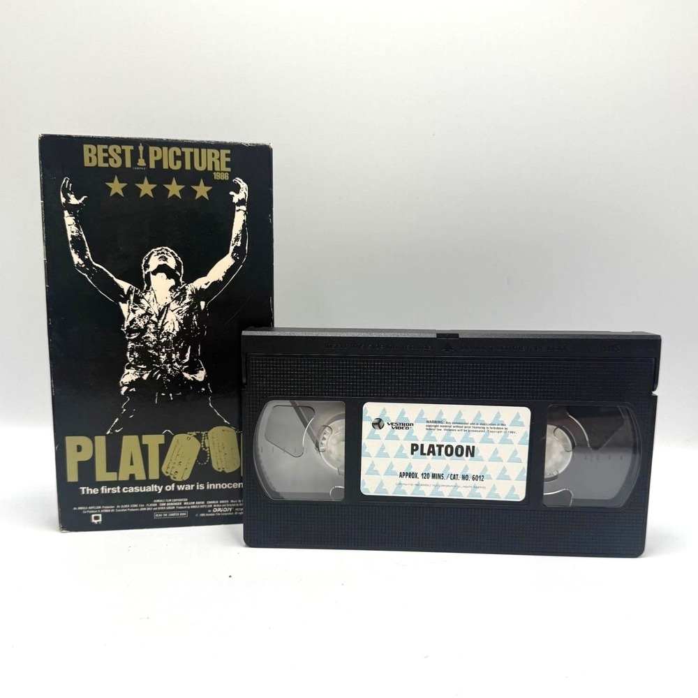 Platoon VHS 1988 Vestron‎ Video Oliver Stone War Drama Movie 6012 Hi-Fi Stereo